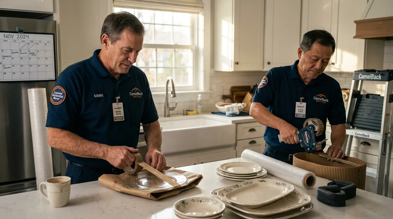 Professional crew packing kitchen dishware in Eldora, IA